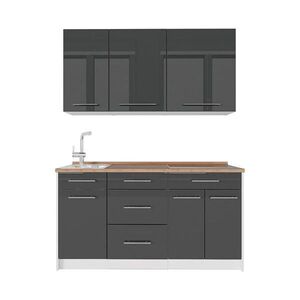 Vicco JEDNOTKOVÁ KUCHYNĚ Fame-Line, Antracitový vysoký lesk/Bílá, 150 cm, PD Dub obraz