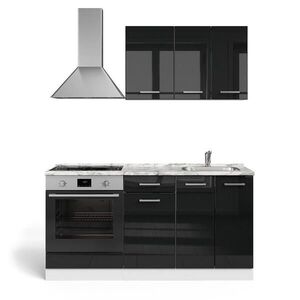 Vicco JEDNOTKOVÁ KUCHYNĚ R-Line Černý vysoký lesk/bílá 160 cm s troubovou skříňkou a dřezem bez PD obraz