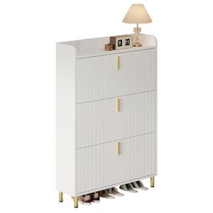 Modfu BOTNÍK z MDF 80x23x123, 5 cm bílý se 3 výklopy, nastavitelnými policemi a horní odkládací plochou obraz