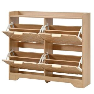 Modfu BOTNÍK z MDF 105x24x90 cm přírodní se 4 výklopnými přihrádkami a horní odkládací plochou, 3D čelo obraz