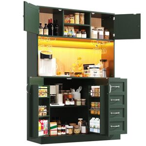 OKWISH BOČNÍ skříň 120/40/188 cm zelená z MDF s LED osvětlením a úložným prostorem obraz