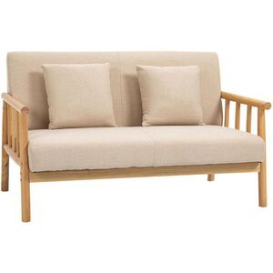 OKWISH DVOJMÍSTNÁ pohovka 123/69/74 cm béžová z polyesteru s polštáři a dřevěným rámem obraz