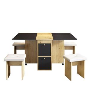 OKWISH JÍDELNÍ set 120/80/75 cm bílá, černá z dřevotřískové desky s klopným a výsuvným stolem obraz