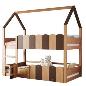 OKWISH PATROVÁ postel 90/200 cm, multifunkční, design domu, barva dřeva s vyvýšeným bezpečnostním zábradlím obraz
