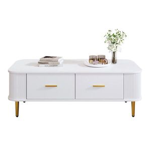 OKWISH KONFERENČNÍ stolek 105/51/38 cm bílý z MDF se 4 zásuvkami a zaoblenými hranami obraz