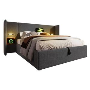 FLIEKS ČALOUNĚNÁ POSTEL 160x200 Šedá USB-C Noční Stolky obraz