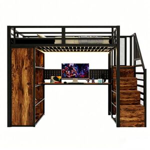 FLIEKS VYVÝŠENÁ POSTEL 90x200cm Stůl Skříň LED Černá obraz