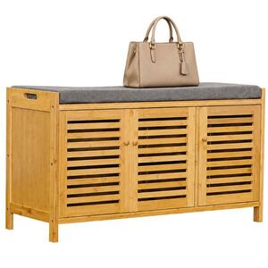 Relaxdays LAVICE Přírodní šedá bambus na boty polstrované sedadlo 50 cm obraz