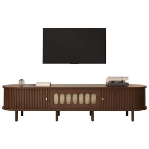 OKWISH TV stolek 180/40/40 cm ořech z MDF s ratanovým dekorem a roletovými dvířky obraz