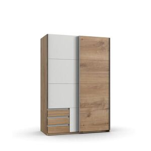 luma-home SKŘÍŇ S VZDUŠNÝMI DVEŘMI, 2dveřová, 135 × 65 × 198 cm (Š×H×V), šatní skříň s viditelnými zásuvkami v dekoru dubu, 1x dveře v bílé barvě / 22 obraz