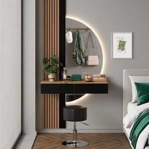 Vicco TOALETNÍ STOLEK Melina Dub/černá 100 cm se zrcadlem LED a stoličkou obraz