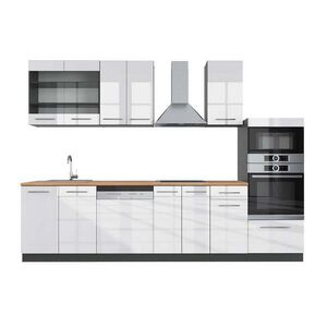 Vicco KUCHYŇSKÝ KOUT Fame-Line Bílý vysoký lesk/antracit 300 cm s vysokou skříní, PD Dub obraz