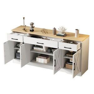 Modfu KOMODA z MDF 160x37x75 cm bílá s dekorem dřeva, 3 zásuvkami a 4 dvířky obraz