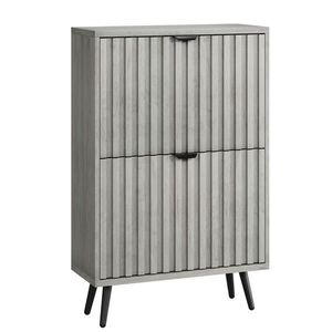 Modfu BOTNÍK z MDF a dřevotřísky 60x24x94 cm šedý se 2 výklopnými zásuvkami, drážkovaným čelem a ochranou proti převrácení obraz