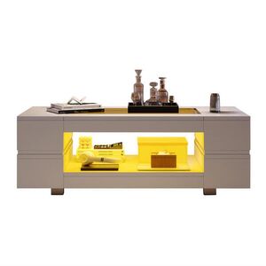 Modfu KONFERENČNÍ stolek z dřevotřísky 100x50x35 cm bílý s LED osvětlením, skleněnou deskou a úložným prostorem obraz