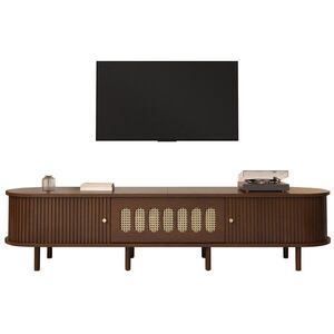 Modfu TV stolek z MDF 180x40x40 cm v ořechové barvě s výklopnými a roletovými dvířky, 5 uzavřenými úložnými zónami obraz