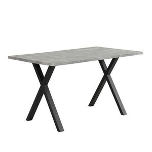 Modfu JÍDELNÍ stůl z MDF a kovu 140x80x76 cm šedý/černý s kříženou podnoží v betonovém vzhledu obraz