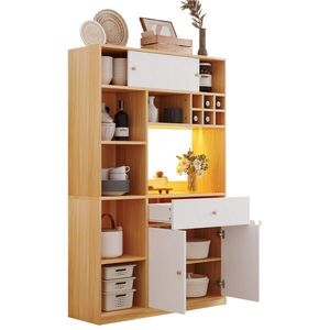 OKWISH KUCHYŇSKÁ skříň 115/35/180 cm bílá a přírodní z dřevotřísky s LED osvětlením a úložným prostorem obraz