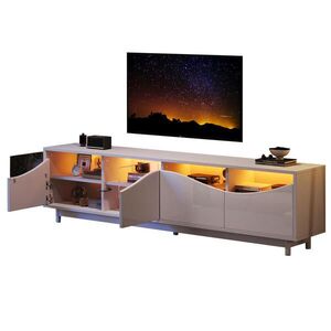 Redom TV stolek 175/38/51 cm s LED osvětlením, bezúchytkovým otevíráním a úložným prostorem, Bílá obraz