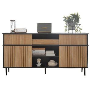 STILVORA KUCHYŇSKÁ SKŘÍŇ v černé a přírodní barvě se 4 posuvnými dveřmi a zásuvkou do obýváku 160x40x80 cm obraz
