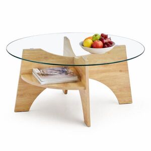 STILVORA KONFERENČNÍ STŮL kulatý v přírodní barvě moderní odkládací stolek do jídelny a obýváku Ø80x36 cm obraz