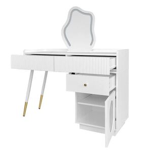 FLIEKS TOALETNÍ STOLEK Bílý LED Zrcadlo 3 Zásuvky 100x40x75cm obraz