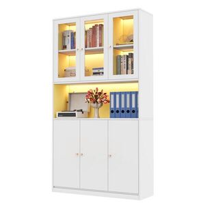 FLIEKS KNIHOVNA 100cm Bílá Sklo LED 3 Dveře Otevřená obraz