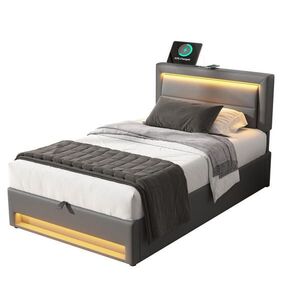 FLIEKS ČALOUNĚNÁ POSTEL 90x190 Šedá PU LED USB obraz