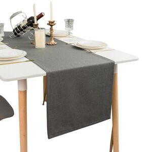 SHOPENTRA BĚHOUN na stůl, tmavě šedý, 30x120 cm, imitace lnu, vodoodpudivý a pratelný, moderní dekorace na stůl obraz