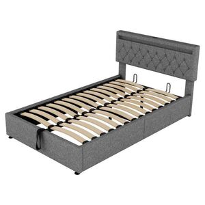 WISHDOR ČALOUNĚNÁ POSTEL 140/200 cm v šedé lněné látce s úložným prostorem, LED osvětlením, USB a Type-C obraz