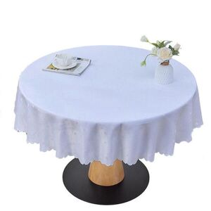 SHOPENTRA KULATÝ bílý ubrus, Ø140cm, květinový vzor, voděodolný a pratelný, elegantní jídelní ubrus obraz