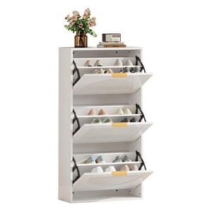 STILVORA SKŘÍŇ NA BOTY v bílé barvě se 3 výklopnými dvířky do předsíně, 60×24×114 cm obraz