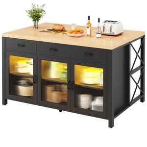FLIEKS KUCHYŇSKÝ OSTROV 150cm Zásuvky Sklo LED Černý obraz