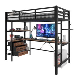 Redom VYSOKÁ postel 90/200 cm s LED osvětlením, psacím stolem, zásuvkami a USB, úložným prostorem, Černá obraz