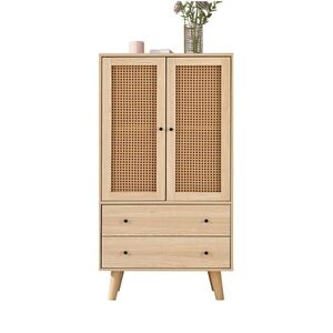 Redom KOMODA 60/40/120 cm se 2 dvířky a 2 zásuvkami, s ratanovým dekorem a velkým úložným prostorem, Dub obraz