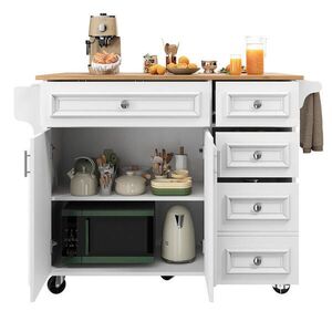 Redom KUCHYŇSKÝ ostrůvek 110/75/92 cm s výklopnou deskou, zásuvkami a nastavitelnými přihrádkami, Bílá obraz