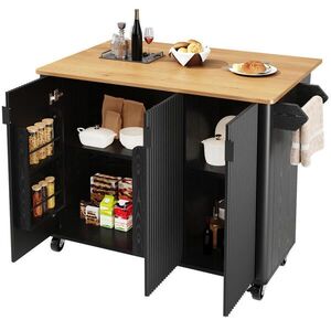 Redom KUCHYŇSKÝ ostrůvek 130/45(75)/92 cm s výklopnou deskou, úložným prostorem a pojezdovými kolečky, černá obraz