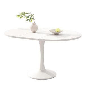 Redom ROZKLÁDACÍ jídelní stůl 100/140 x 100 x 75 cm s oválnou deskou, prostorově úsporný, bílý obraz