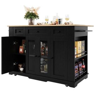 Redom KUCHYŇSKÝ ostrůvek 151, 5/60/91, 7 cm se sklopnou deskou, úložným prostorem a tvrzeným sklem, černá/přírodní obraz