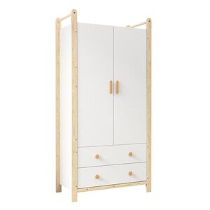 Redom ŠATNÍ skříň 89, 6/44/180, 5 cm se šatní tyčí a 2 zásuvkami, z masivu a MDF, Přírodní/Bílá obraz