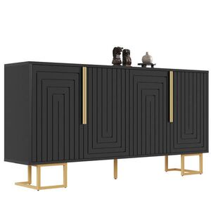Urban Meuble SIDEBOARD ČERNÝ A ZLATÝ 152 CM S GEOMETRICKÝM RELIÉFEM A 4 PŘIHRÁDKAMI obraz
