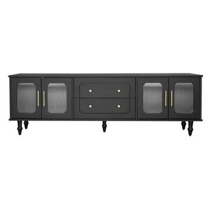 Urban Meuble TV STOLEK černý a zlatý 175 cm s rýhovaným sklem a retro designem obraz