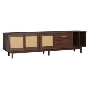 Urban Meuble TV STOLEK 190 cm hnědá a ratan s posuvnými dveřmi, 2 zásuvkami a 6 nohami v retro designu obraz