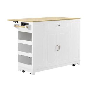 Urban Meuble KUCHYŇSKÝ OSTRŮVEK pojízdný 132 cm, bílá/přírodní, koš obraz