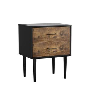 Urban Meuble NOČNÍ STOLEK 51 cm vintage hnědý - industriální design se 2 zásuvkami a nohami z masivu obraz