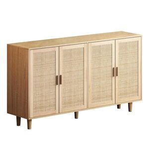 Urban Meuble SIDEBOARD ratanový vzhled přírodní se 4 dvířky a nohami z masivu obraz