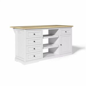 Urban Meuble KUCHYŇSKÝ OSTRŮVEK s pracovní deskou, zásuvkami a úložným prostorem - bílá/dub, 150 cm obraz