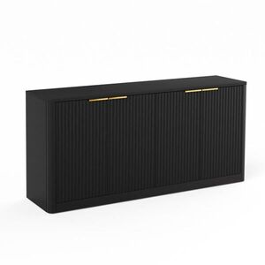 Urban Meuble SIDEBOARD černý a dekor dřeva 150 cm s vlnitým designem a 4 dvířky obraz