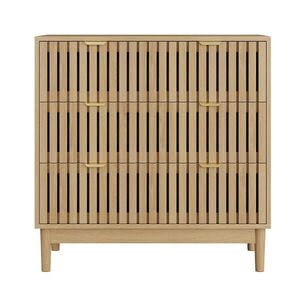 Urban Meuble SIDEBOARD dekor dub a lamelový design se 3 zásuvkami a zlatými úchytkami obraz