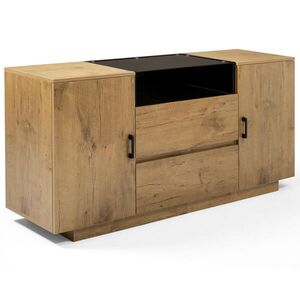 Urban Meuble SIDEBOARD v dekoru dub se skleněným čelem se 2 zásuvkami, 2 dvířky a otevřenou přihrádkou obraz